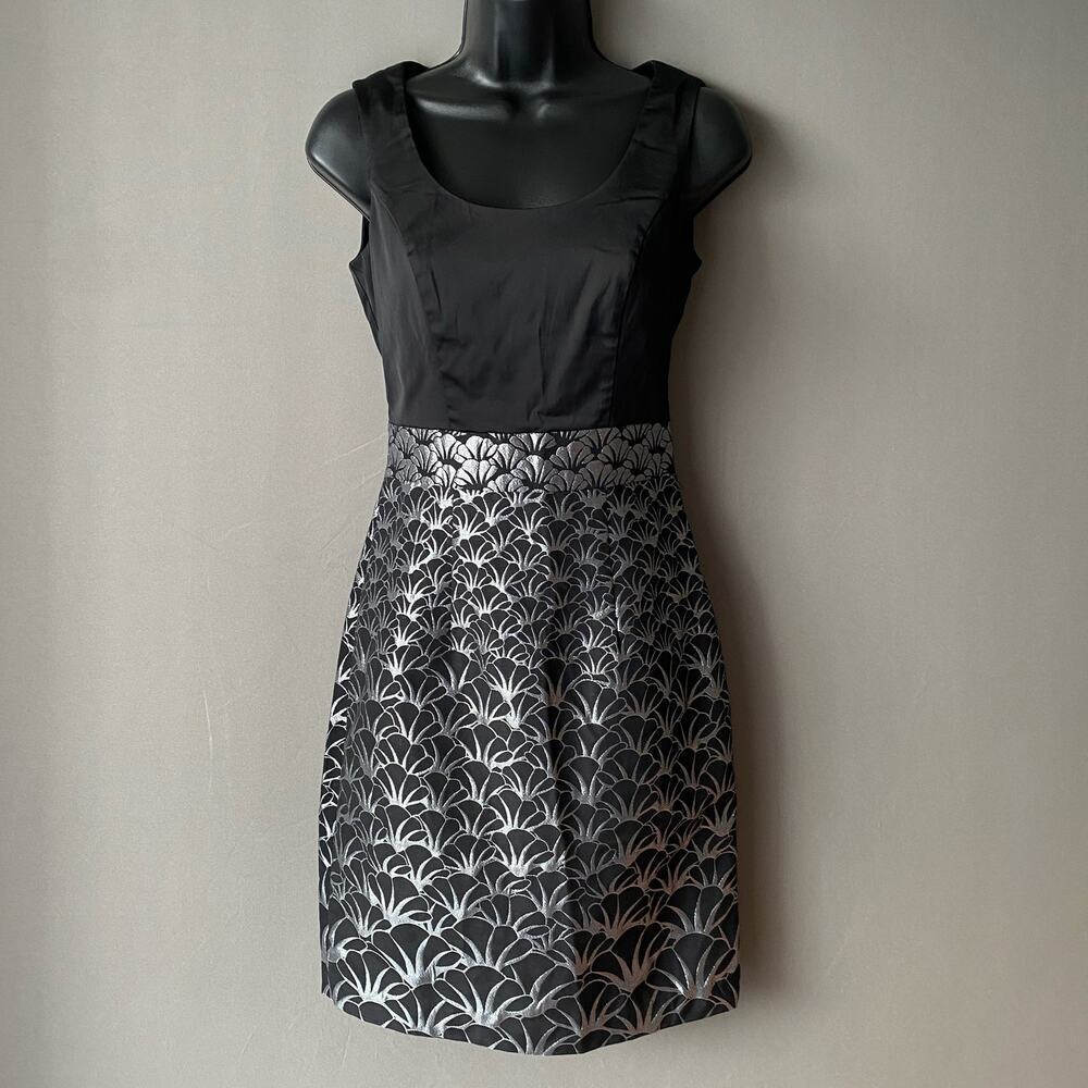 H&M sz 4‎ black metallic silver mini sheath cocktail dress
